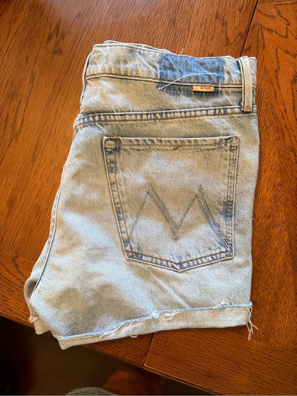 MOTHER Light Blue Denim Shorts with Raw Hem